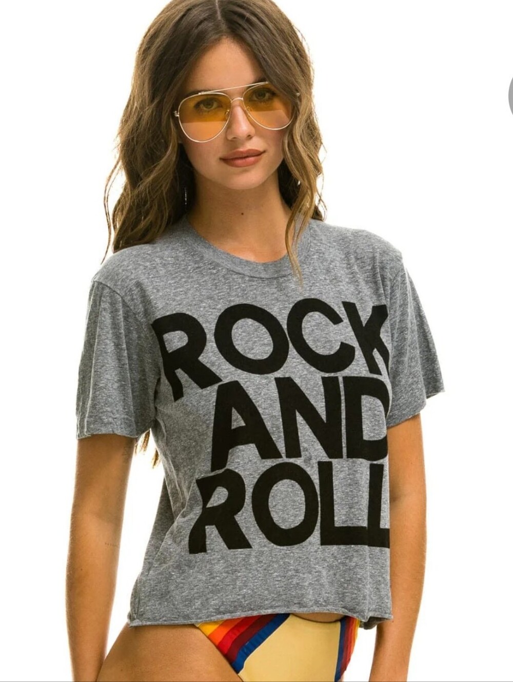 Aviator Nation Rock And Roll Boyfriend Tee In Heather Grey